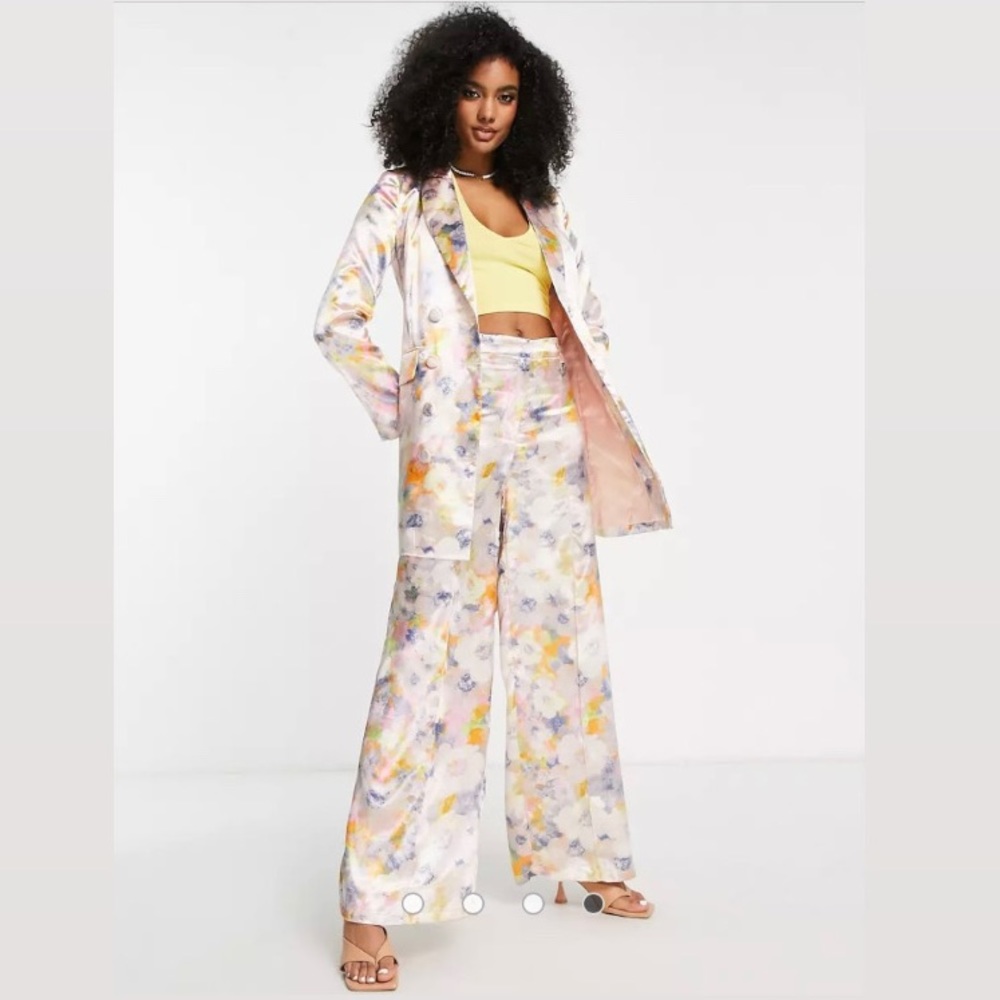 ASOS tailored set double breast blazer and pants in soft washed pastel floral
